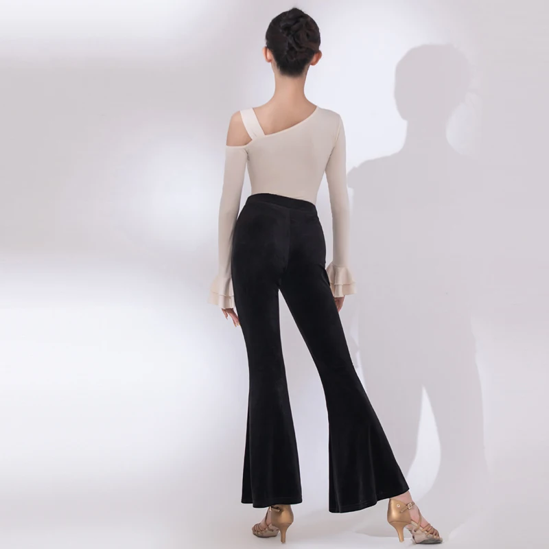 2025년 신상 라틴 댄스 바지 소녀용 긴 소매 라틴 바지 연습복 삼바 차차 탱고 어린이 라틴 댄스 의상 DQS20933