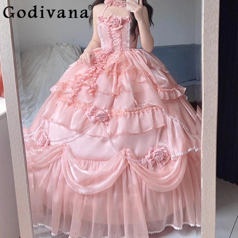 الوردي لوليتا فستان الزفاف المرأة الجديدة الراقية ثوب مسائي فستان يوم الطالب حفل الكبار لوليتا الأميرة فستان حلو