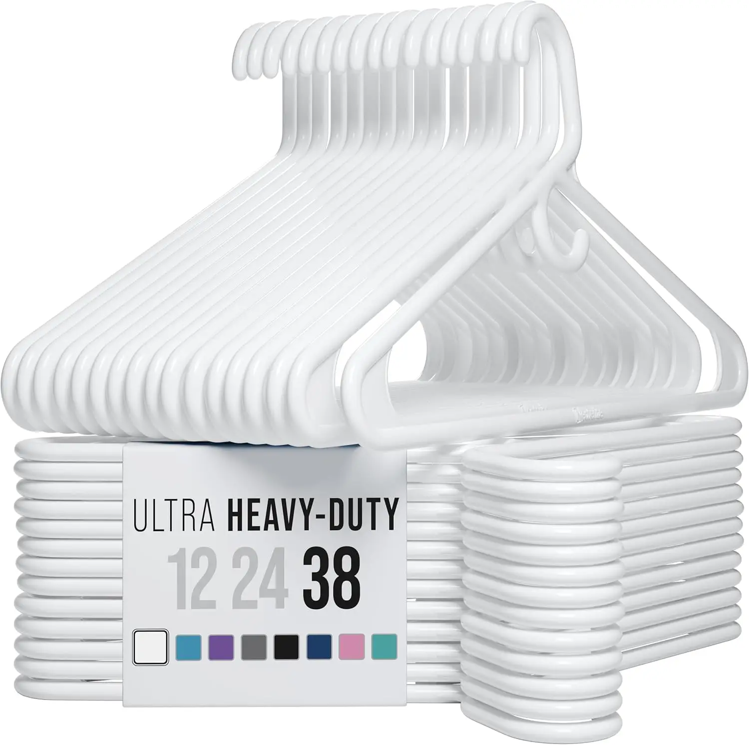 

Ultra Heavy Duty Plastic Clothes Hangers - White - Durable Coat, Suit and Clothes Hanger. Perchas De Ropa (38 Pack - White)