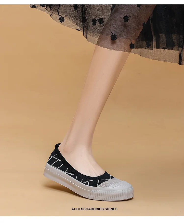 Platform Single Women's Casual Board Shoes Knitted Round Head One Pedal Fisherman Loafers Flying Shoes 6080