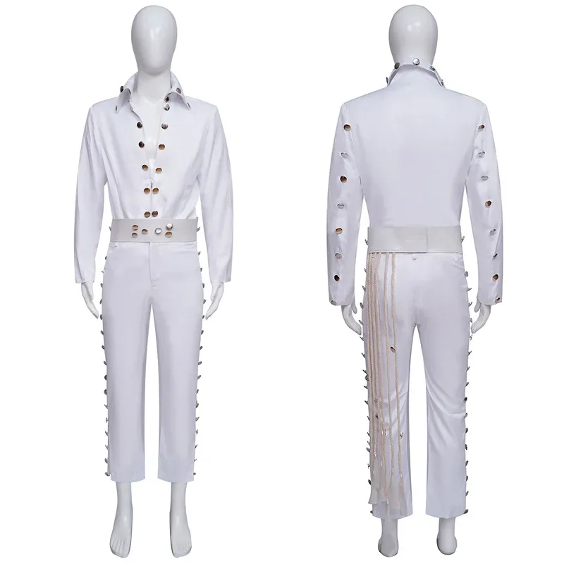 

Movie Presley Cosplay Costume Adult Mens White Shirt Pants Suits Halloween Carnival Costume