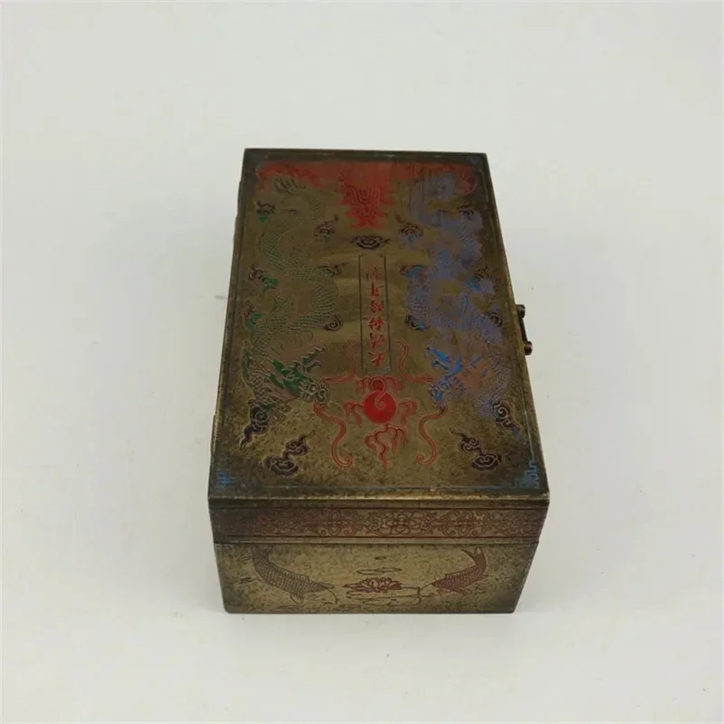 Chinese Old Court Refinement Treasure Chest Copper Storage Box Brass Painting Jewelry Box