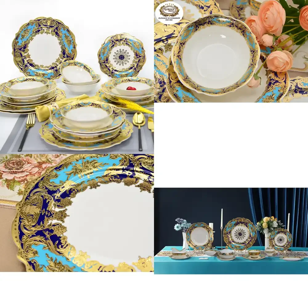 Envío Rápido, Juego de Platos y Tazones de Porcelana China con Diseño de Flores Doradas para Festivales, 24 Piezas, Oferta Especial