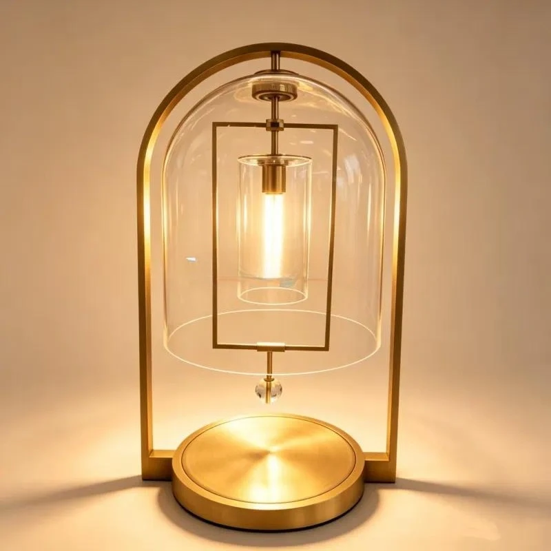 Modern Bell Glass Table Lamp with Linen Dome Shade Flexible LED Light for Bedroom Nightstand Decor