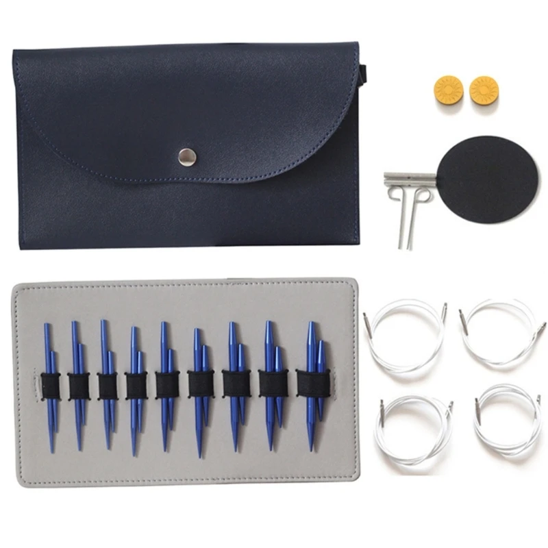 

9Pairs Interchangeable Aluminum Circular Knitting Needle Set with Leather Case for Beginner Knitting Weaving Project