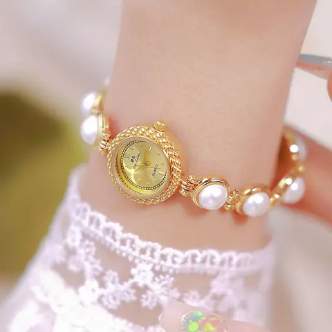 BS 여성용 럭셔리 우아한 진주 팔찌 시계, 2024 방수 쿼츠 손목시계, 숙녀 원피스 시계 패션