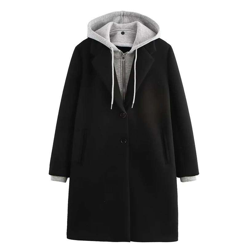 

Съемное лоскутное пальто с капюшоном, повседневное зимнее теплое пальто, длинный плащ без рукавов на молнии, модная женская уличная одежда