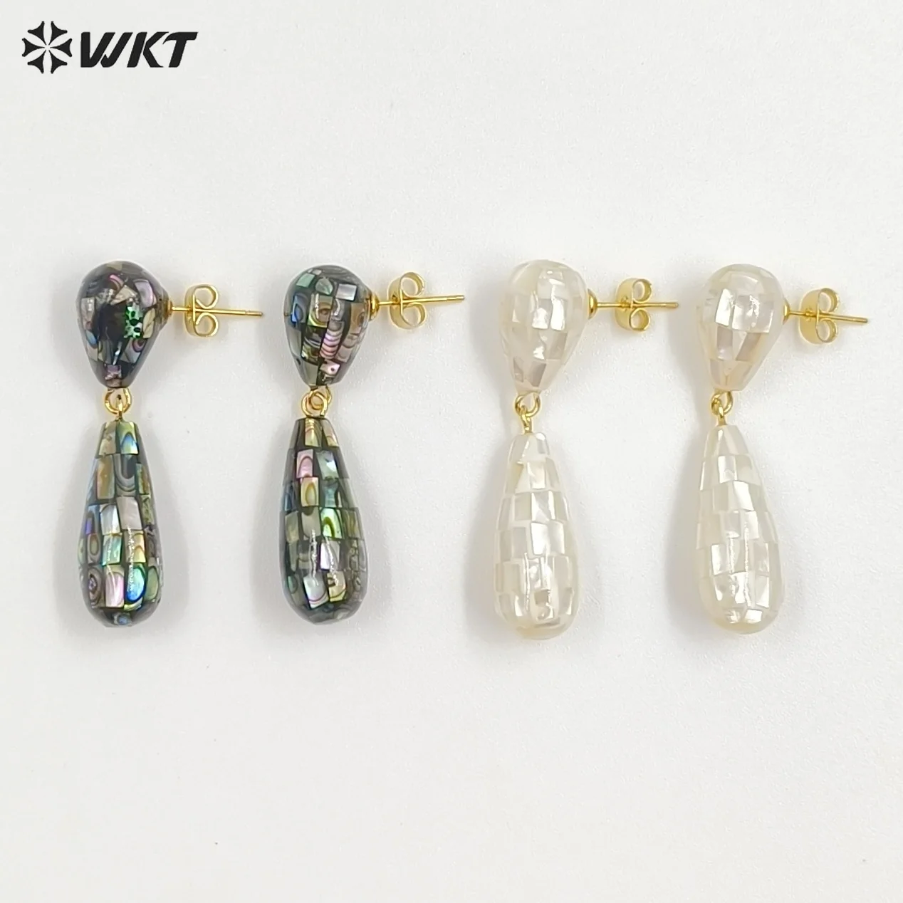 WT-MPE191 Gorgeous Trendy Natural White And Abalone Shell Waterdrop Shape Gold Earrings For Women Vintage Style Jewelry