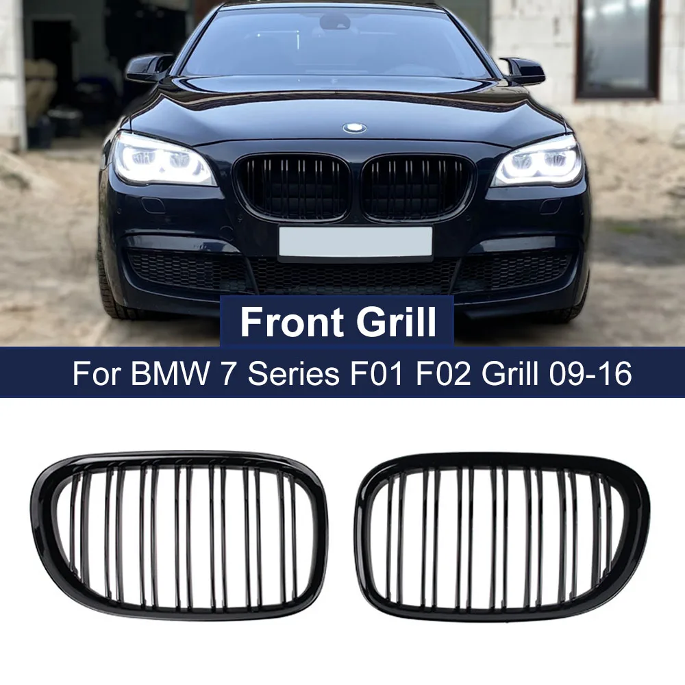 

A Pair Car Dual Slat Front Kidney Grille For BMW 7 Series F01 F02 F03 F04 2009-2015 Glossy Black Kidney Grill Accessories