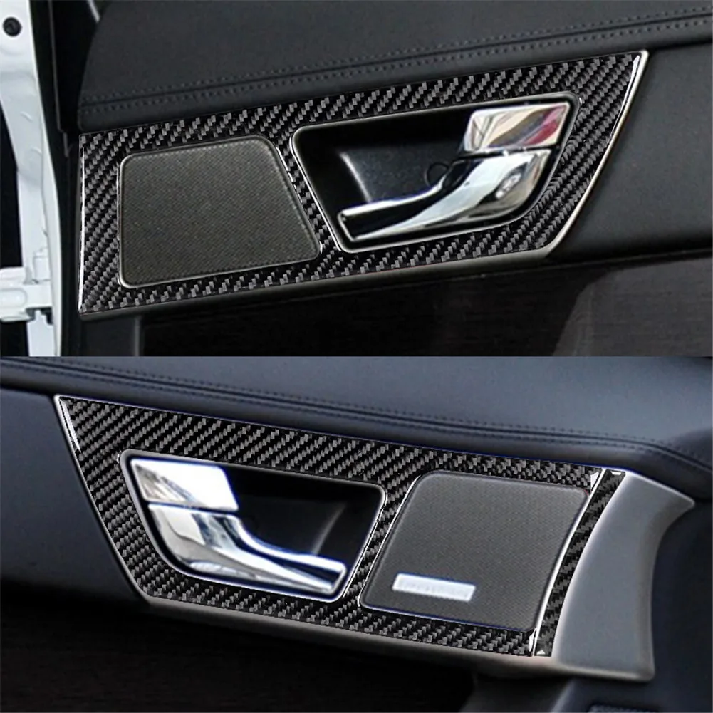 6Pcs Car Accessories Carbon Fiber Door Handle Cover Black Stickers For Jaguar XF 2009 2010 2011