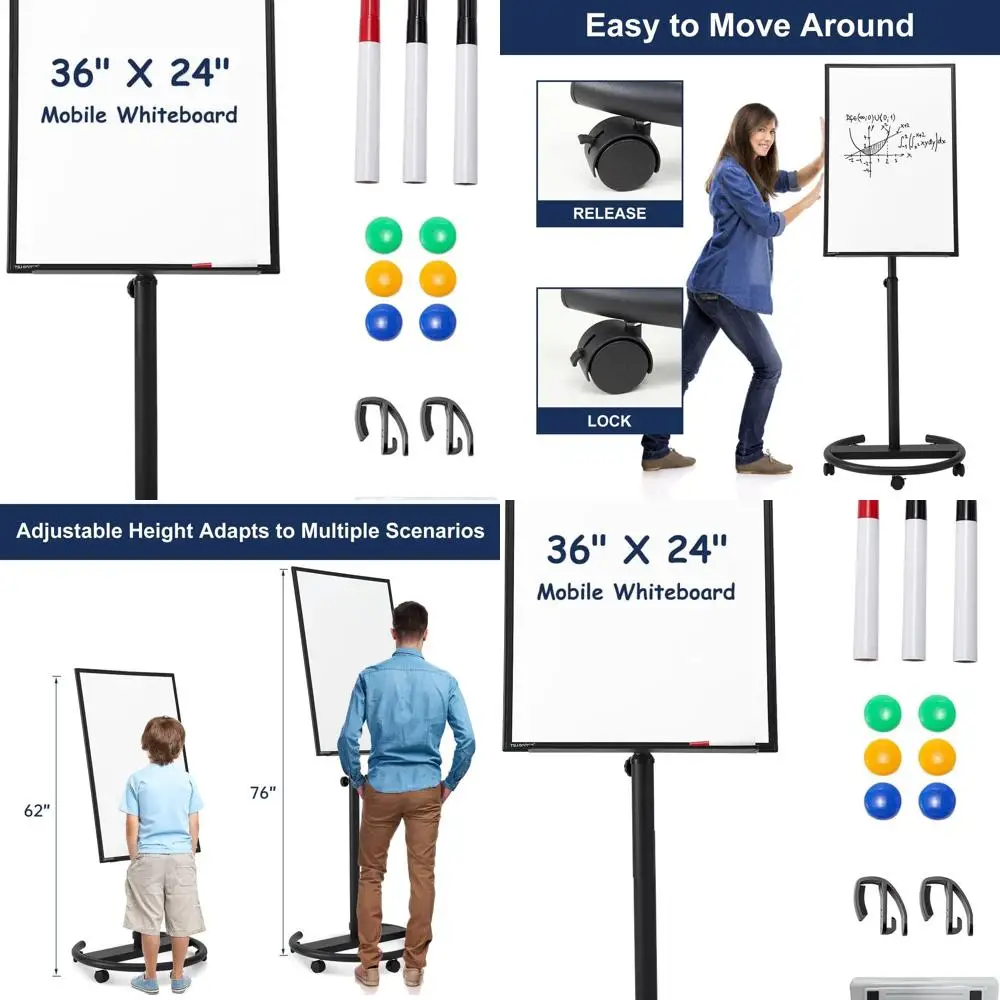 

Магнитная мобильная доска 36x24 с регулируемой высотой, колесами и поверхностью для сухого стирания