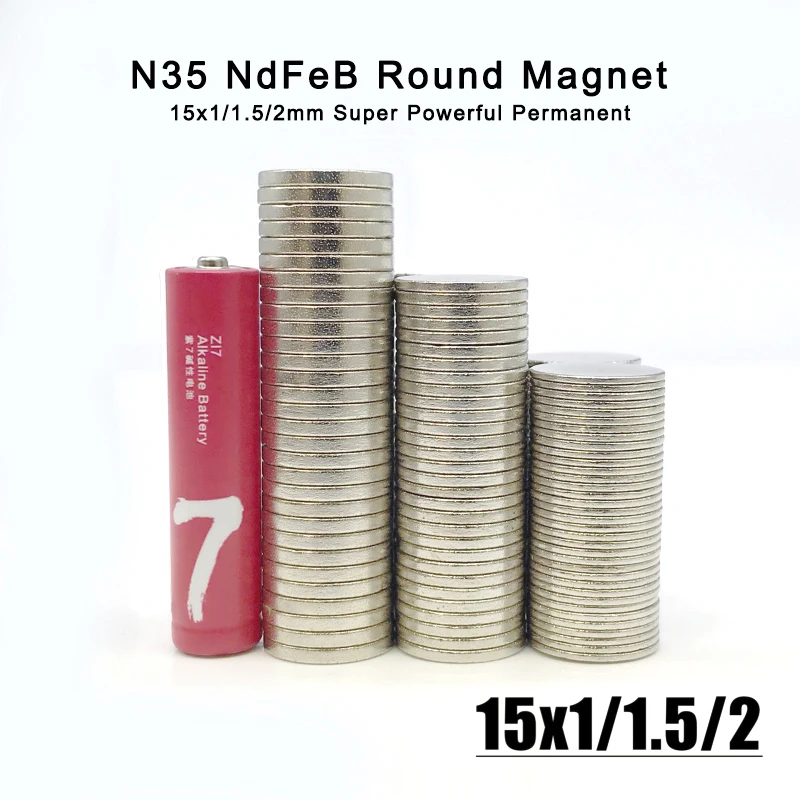 5/10/20/50Pcs 15x1mm 15x1.5mm 15x2mm Dia 15 Small Round Strong N35 Neodymium Magnetic Steel Small Magnet Imanes 15*1 15*1.5 15*2