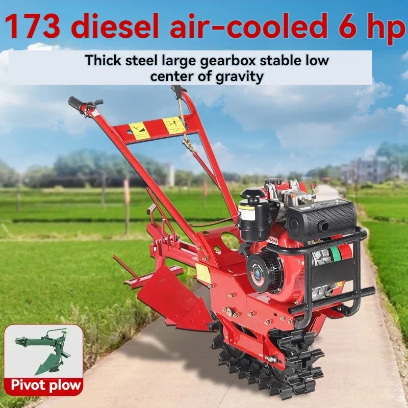 Low Chain Track Type Micro-cultivator Crawler Furrow Plow Manual Diesel Plow Plow Small Single Turbine Agricultural Use