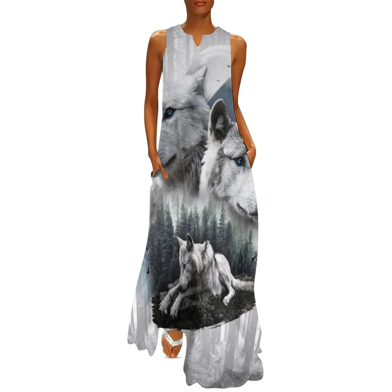 

White Wolves Long Dress women long dresses Summer dresses for women beach dress dress for women summer