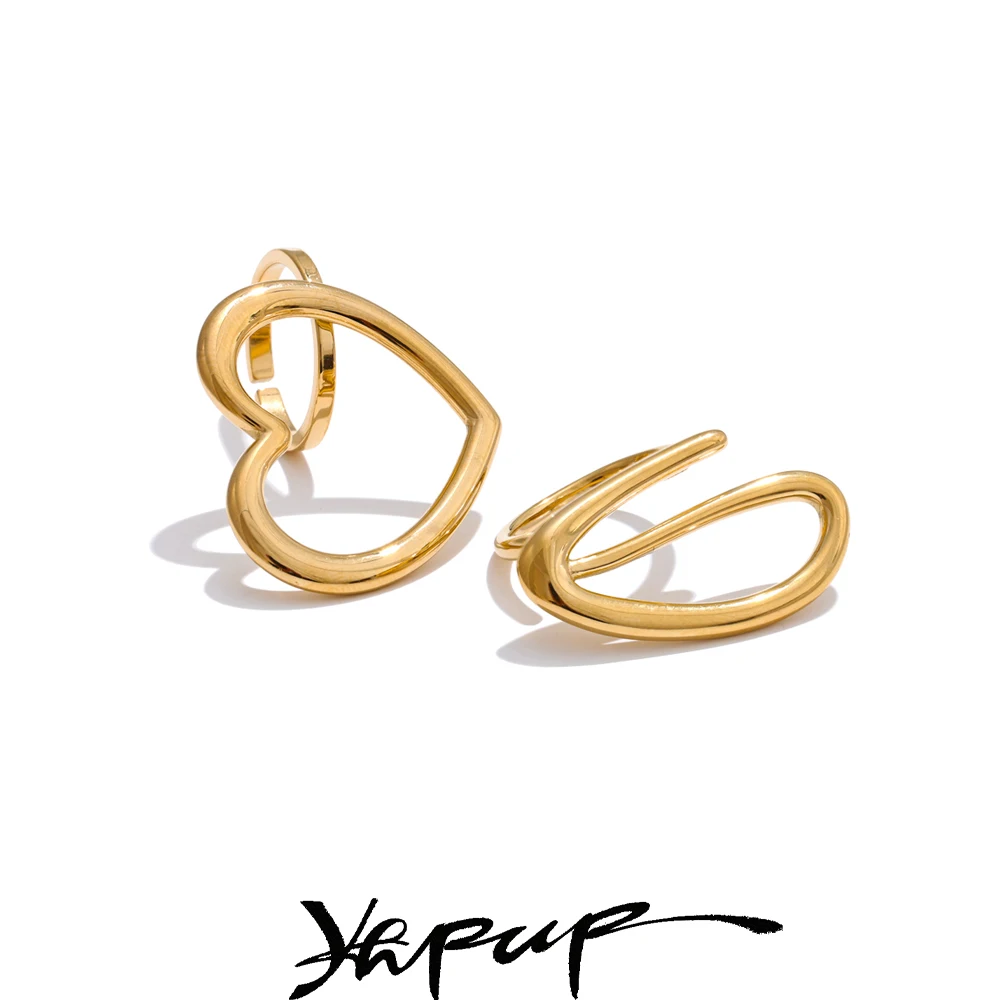 Yhpup الحد الأدنى الفولاذ المقاوم للصدأ القلب هندسية الجوف الدائري السلس المعادن الإبداعية سحر فنجر مجوهرات بيجو فام