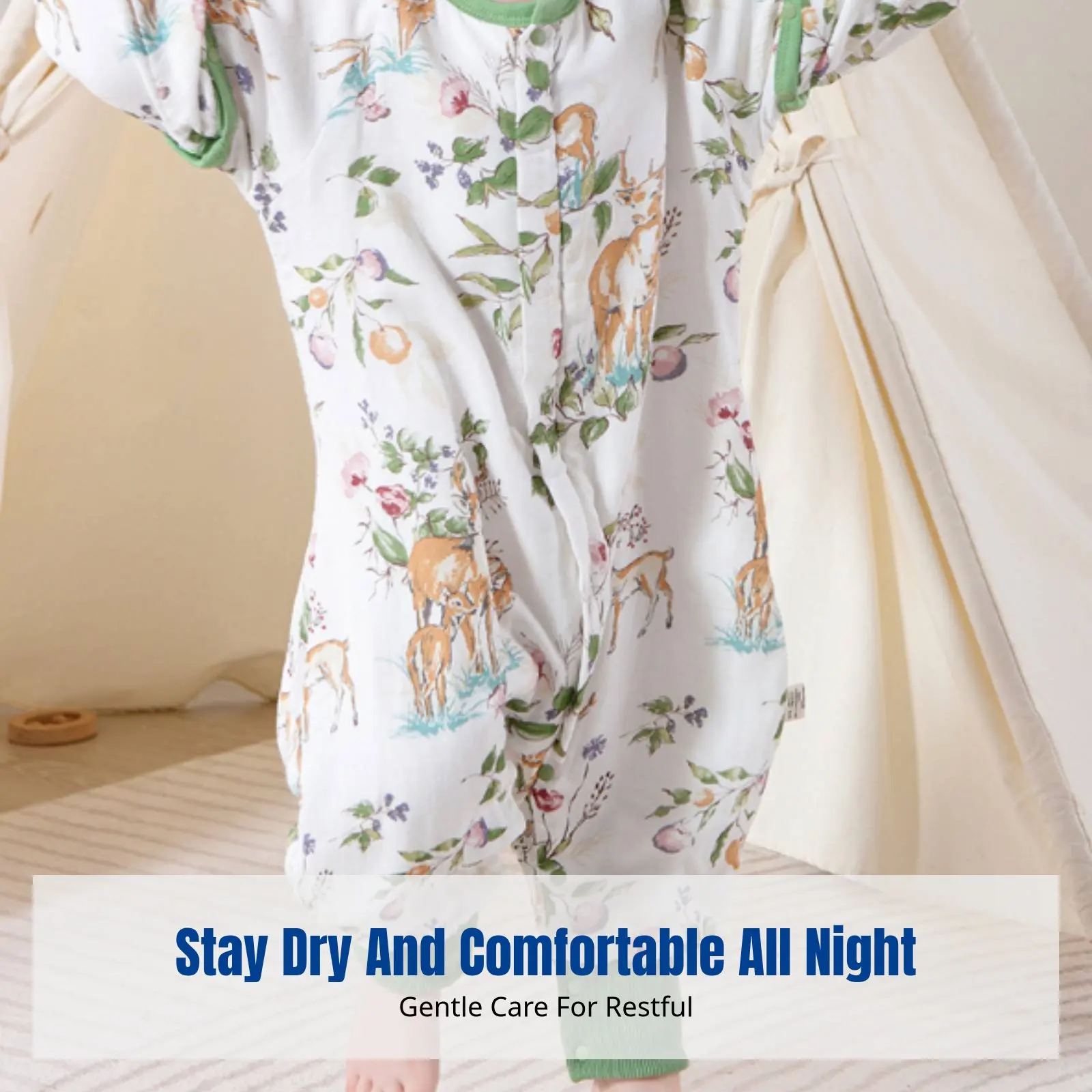 幼児用スプリットレッグ寝袋、通気性抗菌ガーゼ、夏用寝袋、吸湿発散性、取り外し可能な袖、漫画柄