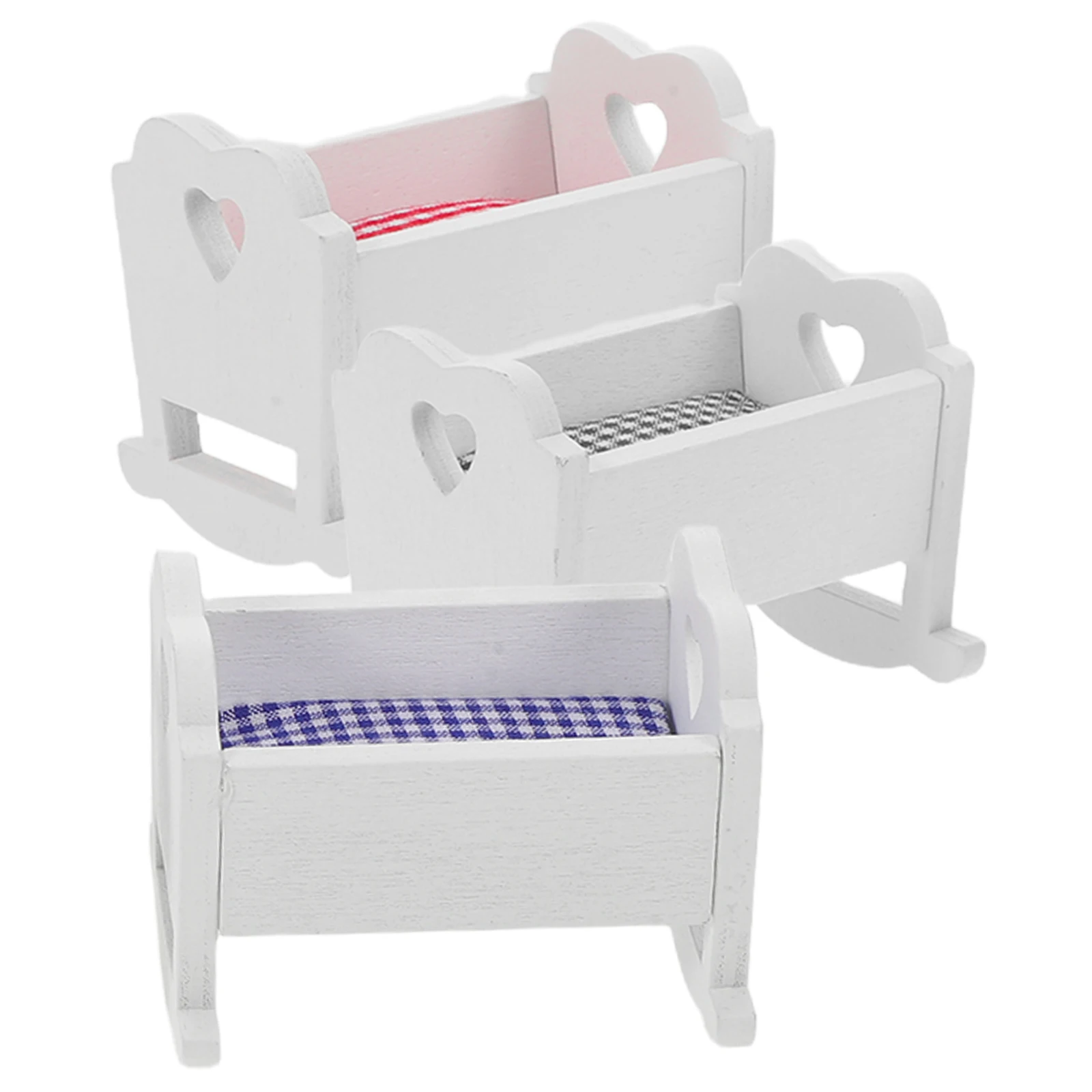 3 قطعة سرير الطفل أثاث مصغر 1:12 مقياس منزل صغير غرفة نوم زخرفة دمية سرير بيبي الحضانة ديكور دمية السرير