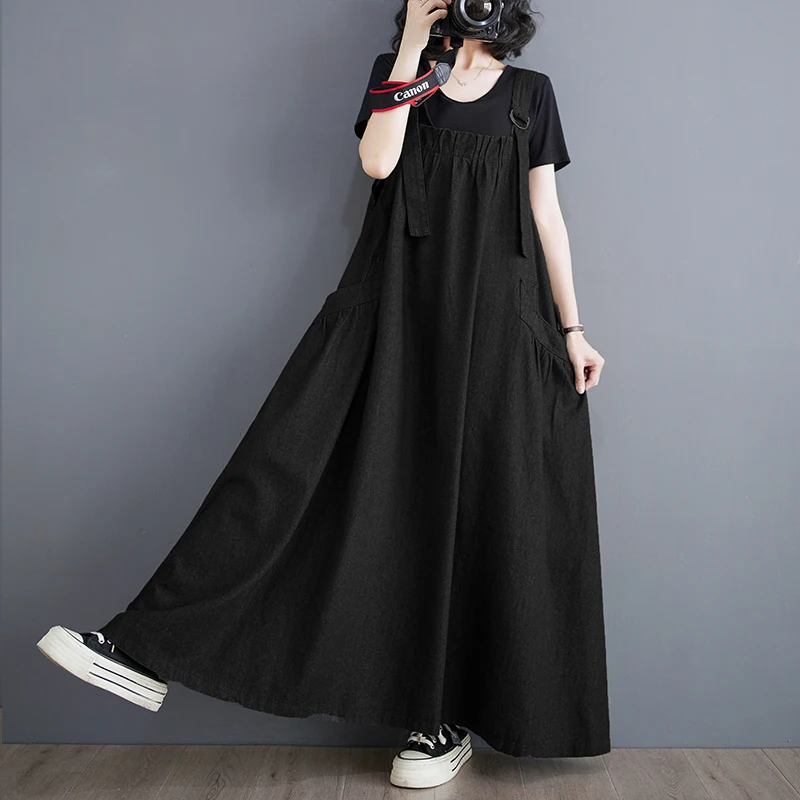 Casual Cotton Linen A-Line Skirt Summer Spring Large Size Women's Artistic Wide Leg Strap Dr Commute ort Sve One-ou...