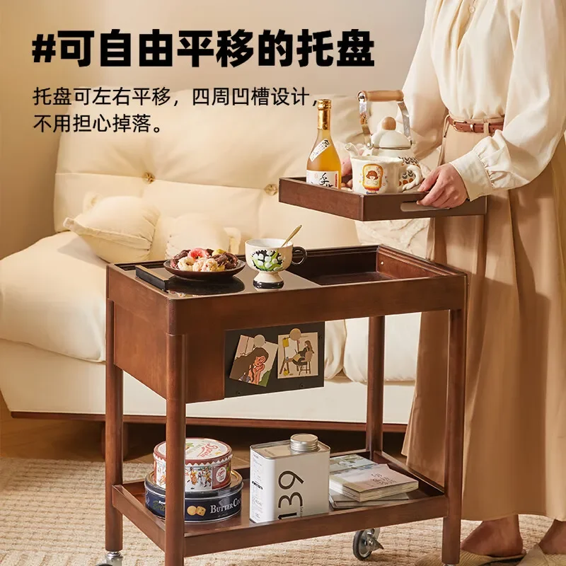removable side cart, solid wood coffee table sofa side table, wine cart snack rack