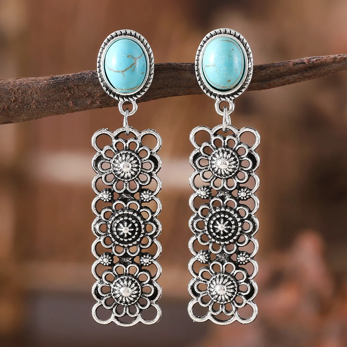 DIY accessories Amazon's new retro turquoise alloy pendant earrings, cross-border niche simple versatile ear jewelry wholesale