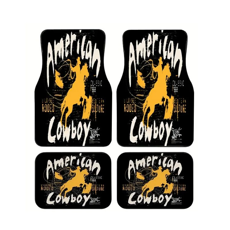 

American Cowboy Rodeo Print Car Floor Mats 4pcs Universal Anti-slip Carpets For Car Interior