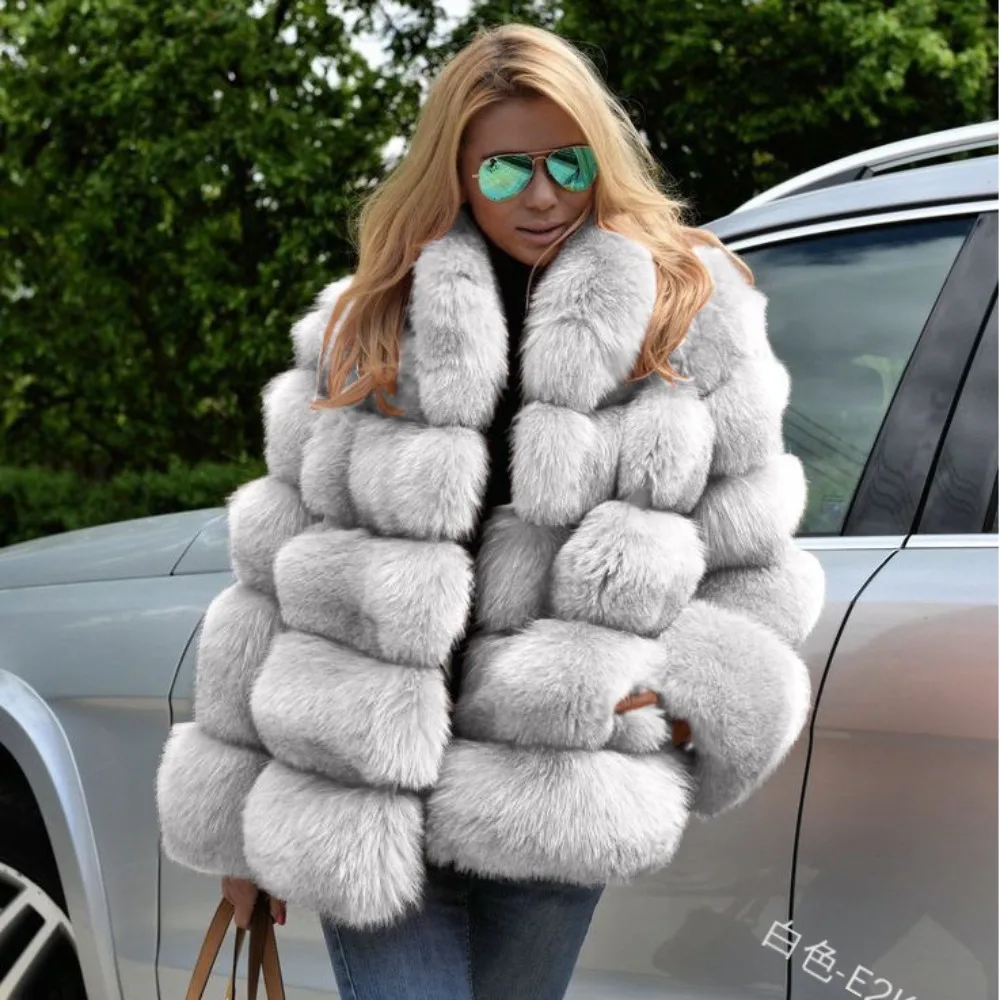 Women Faux Fur Jacket Thick Loose Long Coat Warm Turn Down Collar Full Sleeve Open Stitch Thick Coats Solid Winter 2025