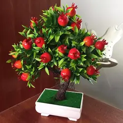 1Pc Potted Pomegranate Artificial Pomegranate Tree Fruit Plant Bonsai Stage Garden Wedding Party Decor Fake Plant Potted Flower