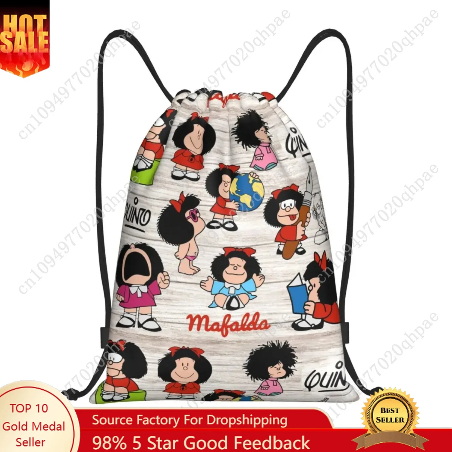 

Custom Kawaii Cartoon Mafalda Drawstring Bag Women Men Portable Gym Sports Sackpack Shopping Storage Backpacks