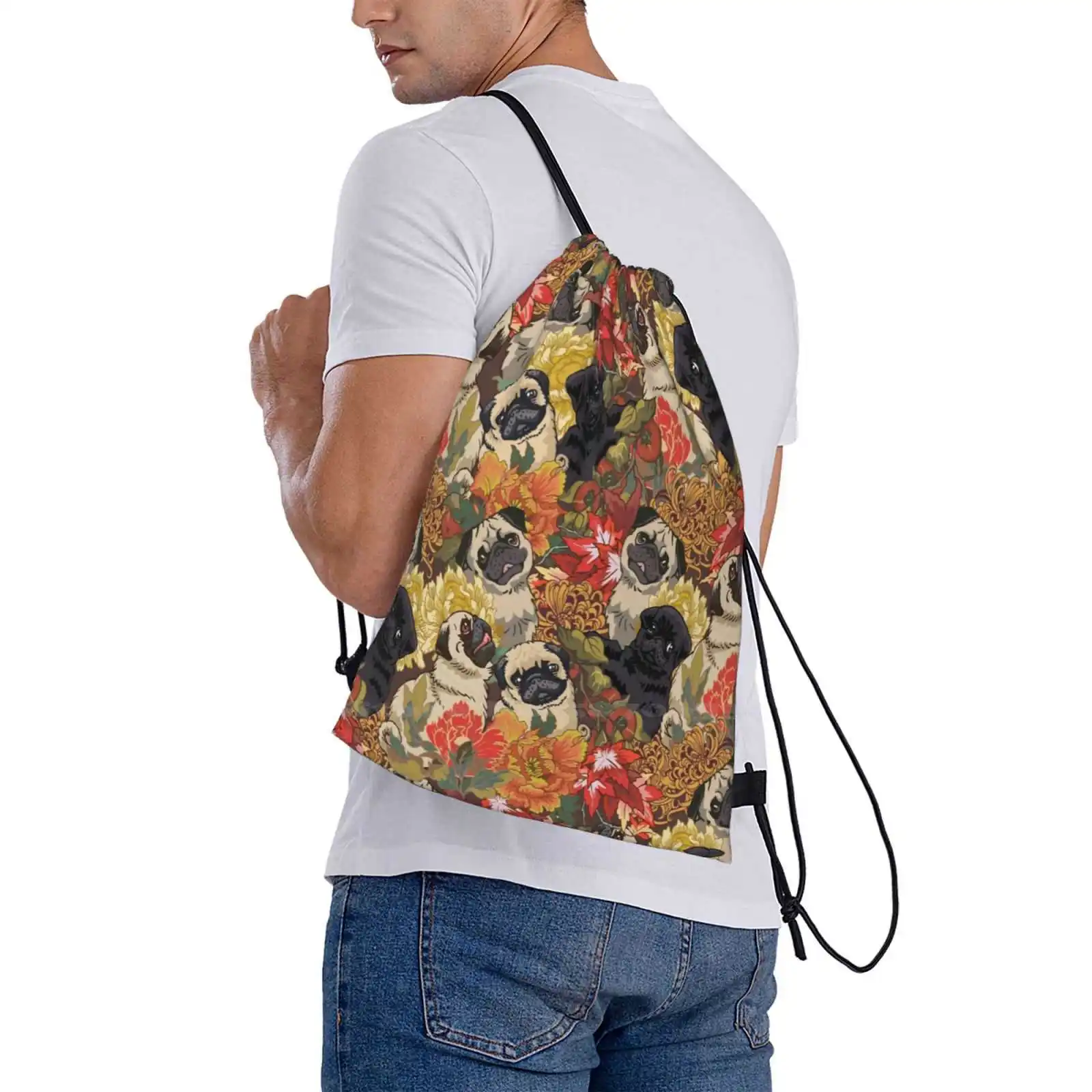 Because Pugs Autumn Travel Laptop Bagpack School Bags Pugs Autumn Flower