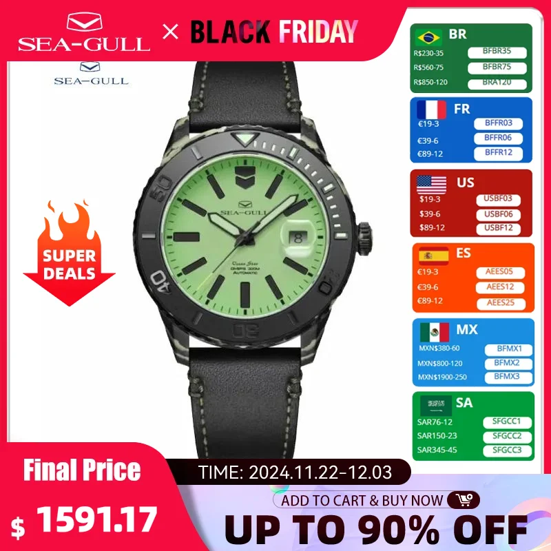 Seagull Super Lunimous Men's Watch Ocean Star Diving Watches for Men Luxury Zirconia Ceramic Bezel Relogio Masculino 419.92.1214