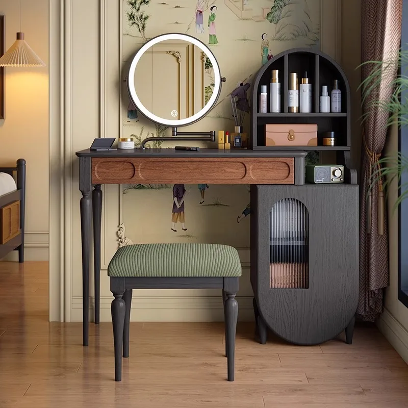 

Retro dresser medieval solid wood makeup table American bedroom small apartment new Chinese desk mirror can be removed