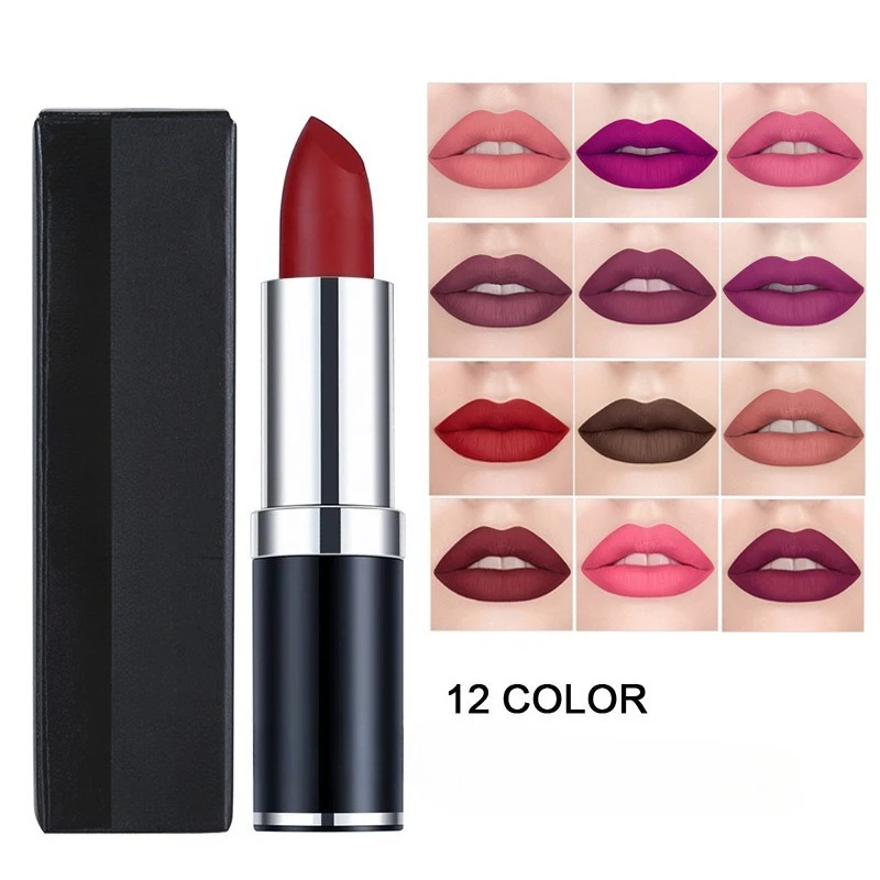 Matte Lipstick Long-Lasting Waterproof Lipstick Smudge-Proof Classic High-Pigment Velvety Texture Lip Gloss Makeup