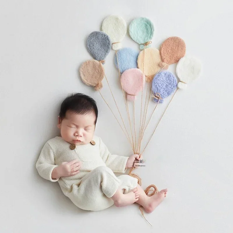 Baby Photography Props Infant Colorful Wool Felt Balloon Prop Handmade Heart DIY Decorations Newborn Photo Shooting Accessories