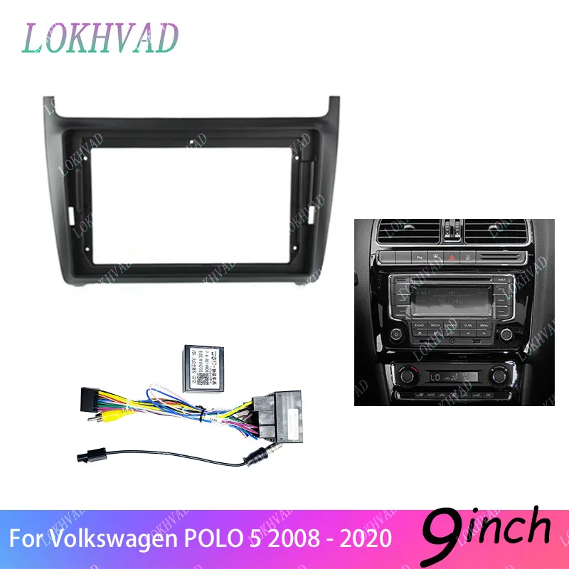 9 inch Android Car Radio Frame for Volkswagen POLO 5 2008 - 2020 2din Stereo GPS Fascia Bezel Panel Adapter Wire Harness