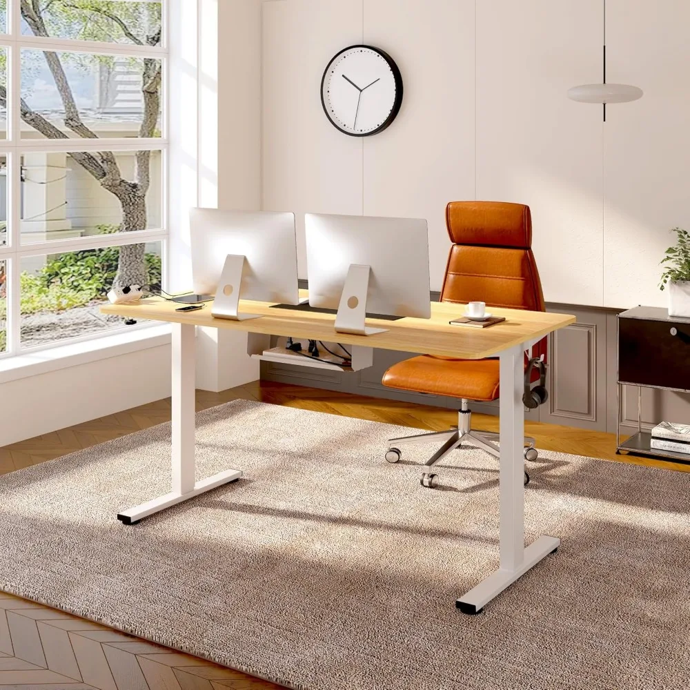 One-piece standing desk, 55 x 28 electric standing Height Adjustable desk (white frame + 55 