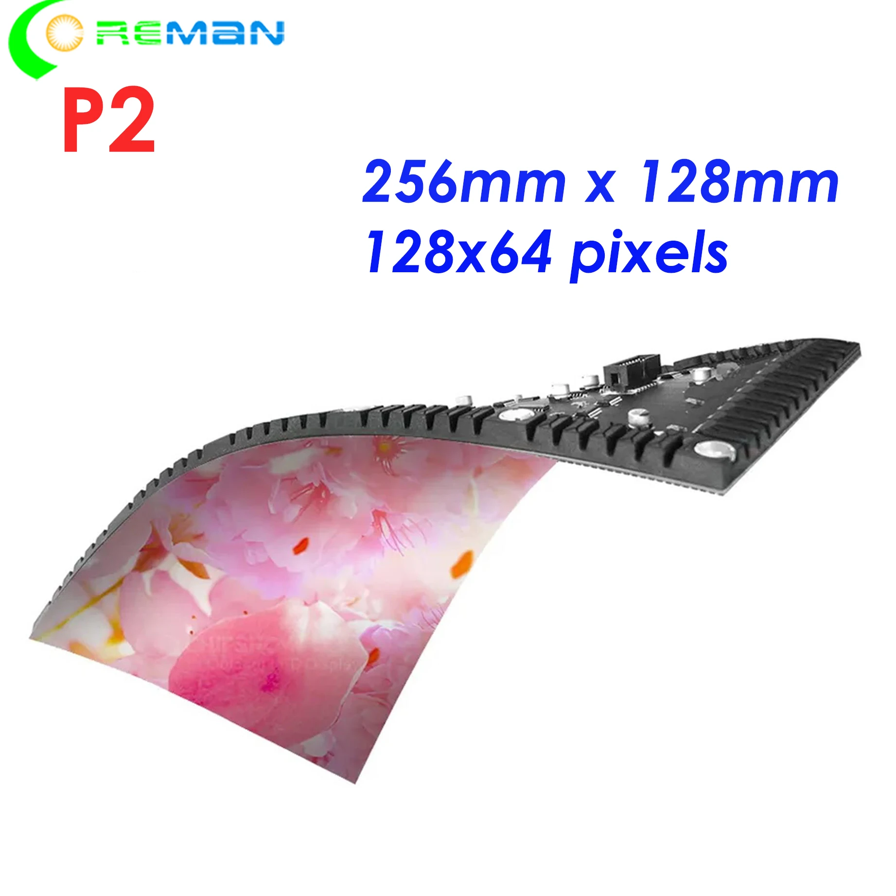 

Creative Shape LED Screen Flexible Module p2 128x64 FM6363 SM16380 DP3265 PWM IC rgb Módulo LED p2 128x256mm