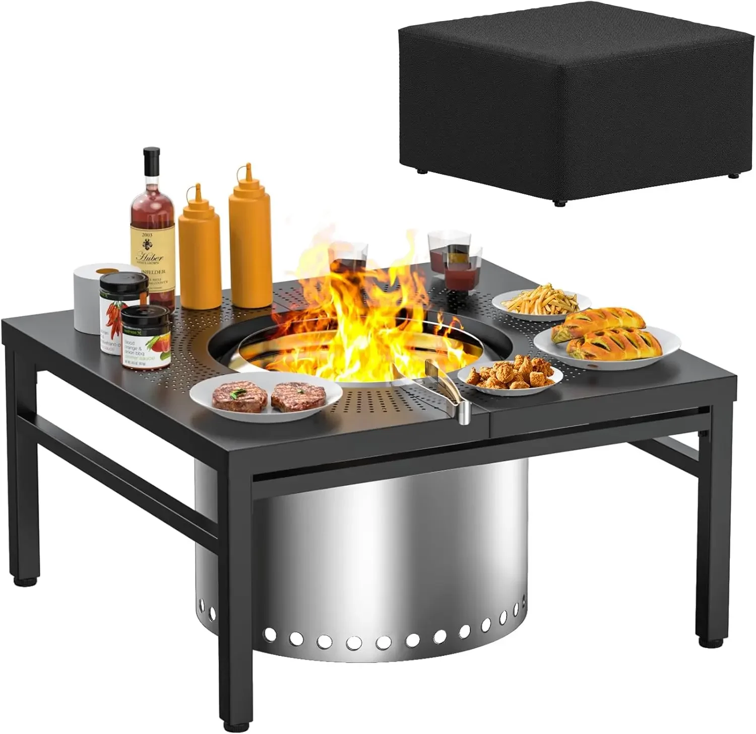 

Fire Pit Surround Tabletop for Solo Stove Yukon, Square Fire Pit Table, 45 inch Large|Space Fire Pit Stand, Outside Solo Stove