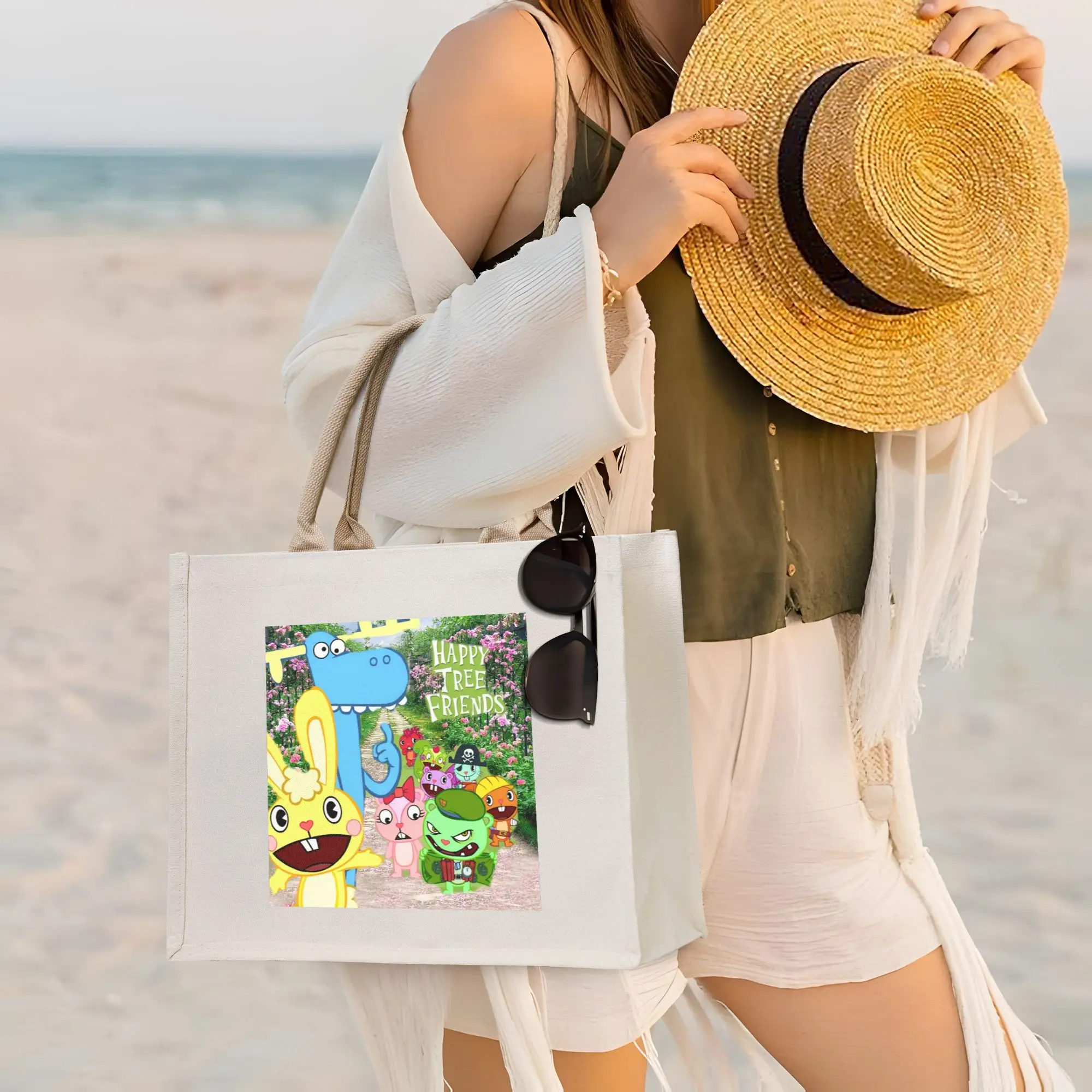 

Сумка-шоппер Happy Tree Friends Flippy Lumpy Cuddles Loving Family, холщовая сумка-тоут для женщин, дорожная сумка через плечо