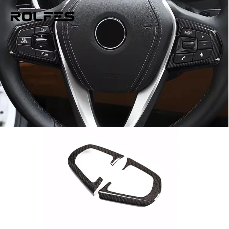 

ROLFES For BMW 5 Series G30 2018-2019 X4 G02 2018-2019 Real Carbon Fiber Auto Steering Wheel Button Frame Trim Car Accessories