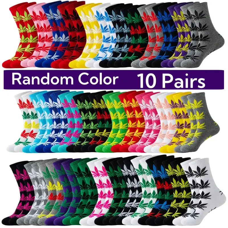 10 คู่สุ่มผสมสี Maple Leaf สไตล์ผู้ชายกลางถุงเท้านุ่มและ Breathable กลางแจ้ง Street สเก็ตบอร์ดถุงเท้า