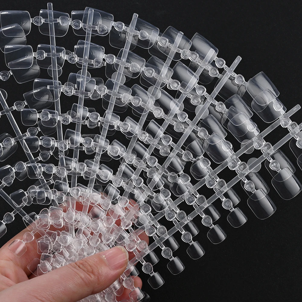 240개 정사각형 짧은 투명 소프트 젤 발가락 네일 팁 네일 연장용 미리 모양이 잡힌 광택 풀 커버 네일 팁 11가지 크기 *^