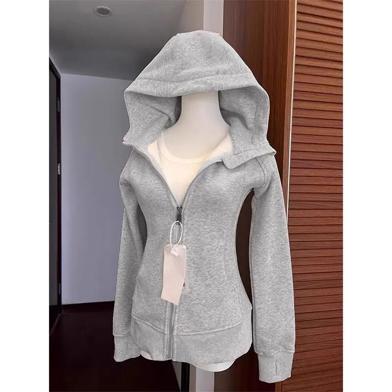 Streetwear Zwarte Hoodie Jas 2025, Dameskleding Capuchon Rits Slim Fit Y2k Jassen Casual Mode Sweatshirts Tops Ropa Mujer
