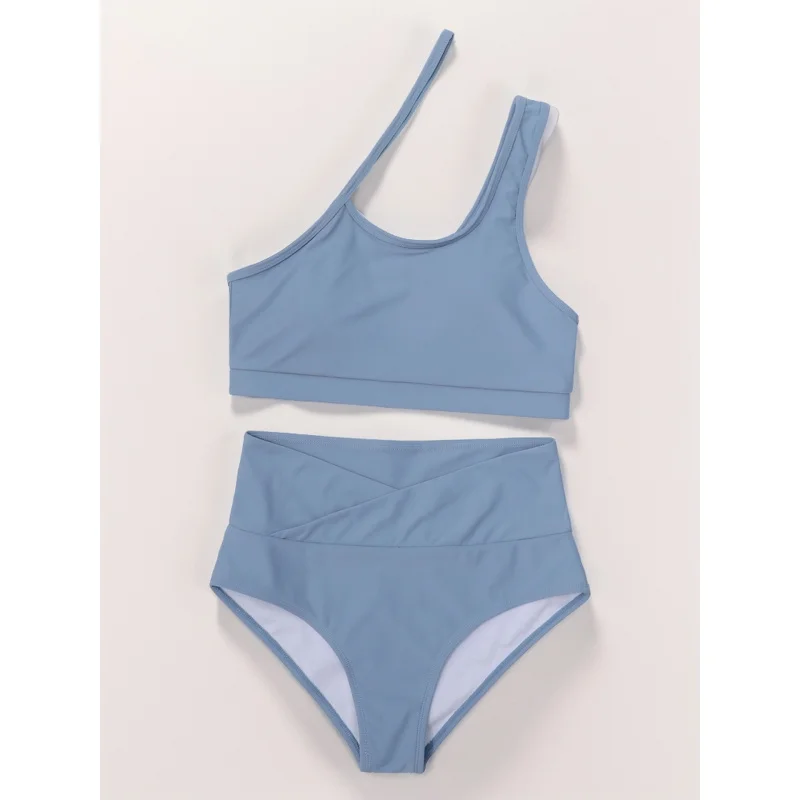 NewbikiniSolid Color One-Shoulder High-Waist Sexy Bikini Two-Piece Swimsuit