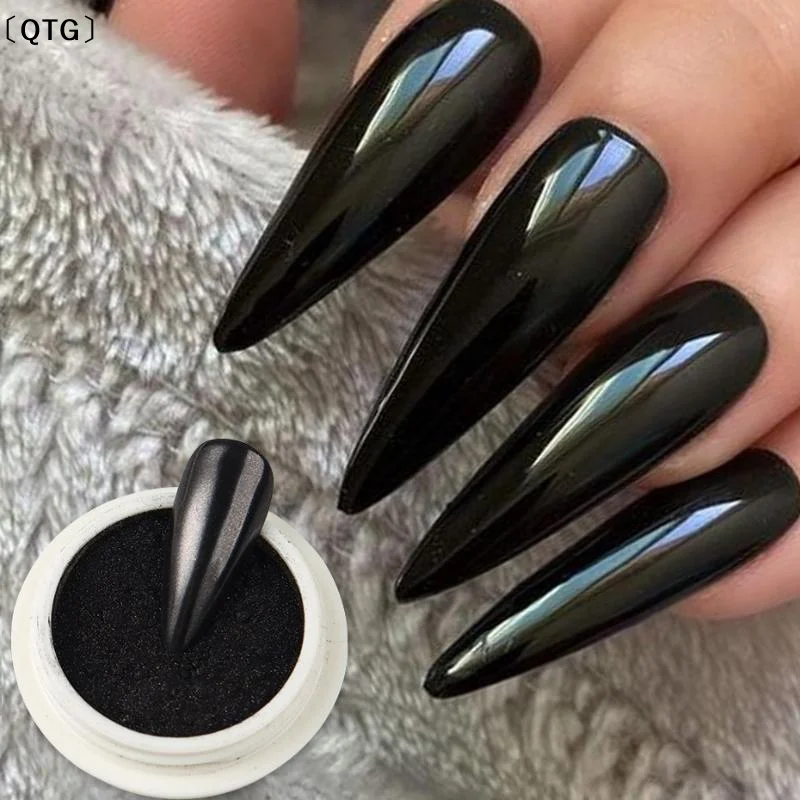 〔QTG〕1 Box Chrome Black Nail Powder Metallic Rubbing Pigment Magic Mirror Glitter Y2K Nail Art Decoration Manicure