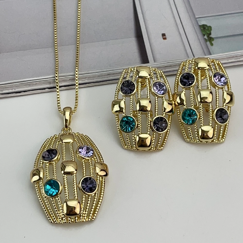

Новейший красивый каменный кулон с серьгами Дубай Fine Jewelry для женщин FHK21494