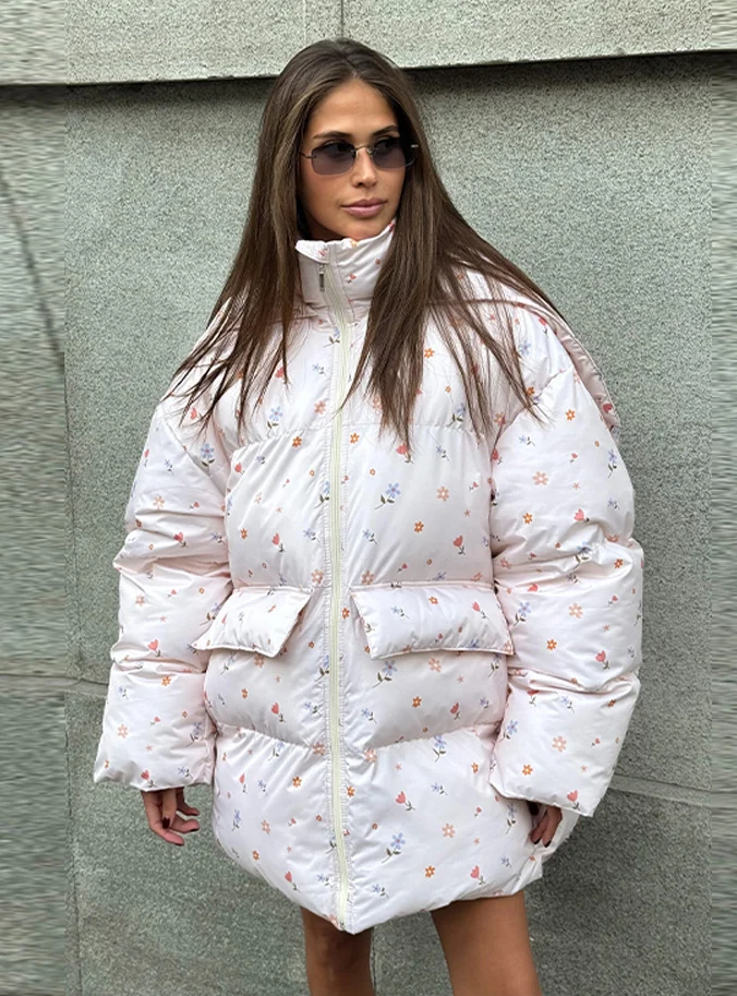 

Хлопковое пальто с капюшоном и принтом, женское повседневное пальто с воротником-стойкой на молнии и длинными рукавами, утепленная теплая куртка, женская зимняя шикарная женская верхняя одежда 2025 г.