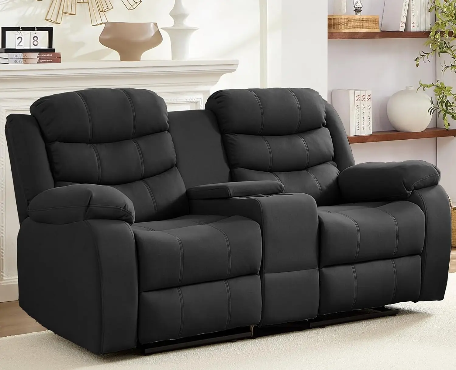 

Reclining Home Theater Seating, Recliner Chair Couch, Loveseat Sofa With Console Storage, Cup Holders, Adjustable Backrest, For