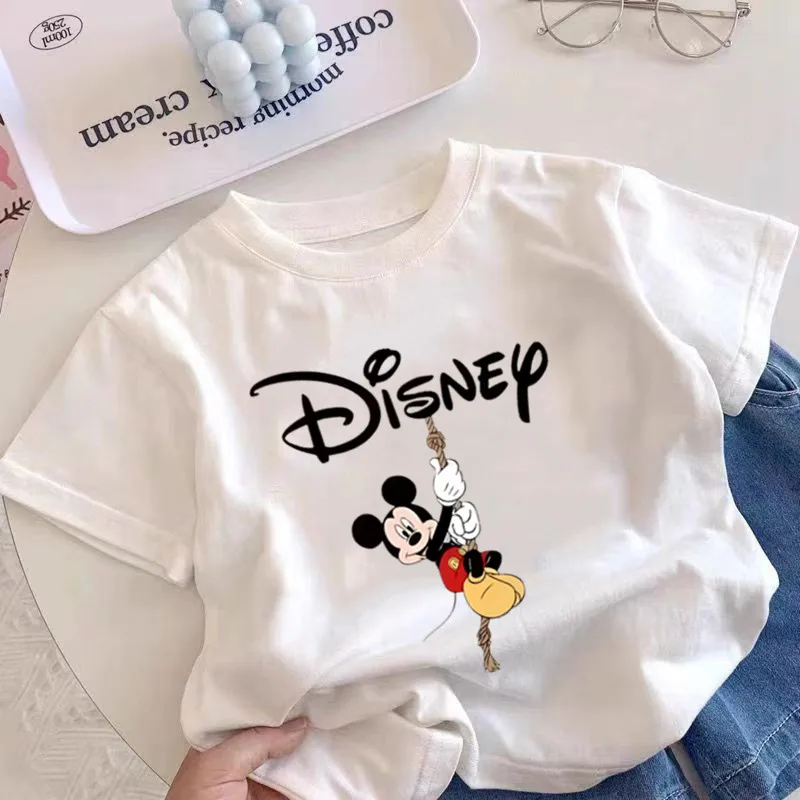 

Детская футболка с Микки Маусом Disney для мальчиков и девочек, хлопковая футболка с короткими рукавами, милая детская футболка с героями мультфильмов, детская рубашка, летняя одежда