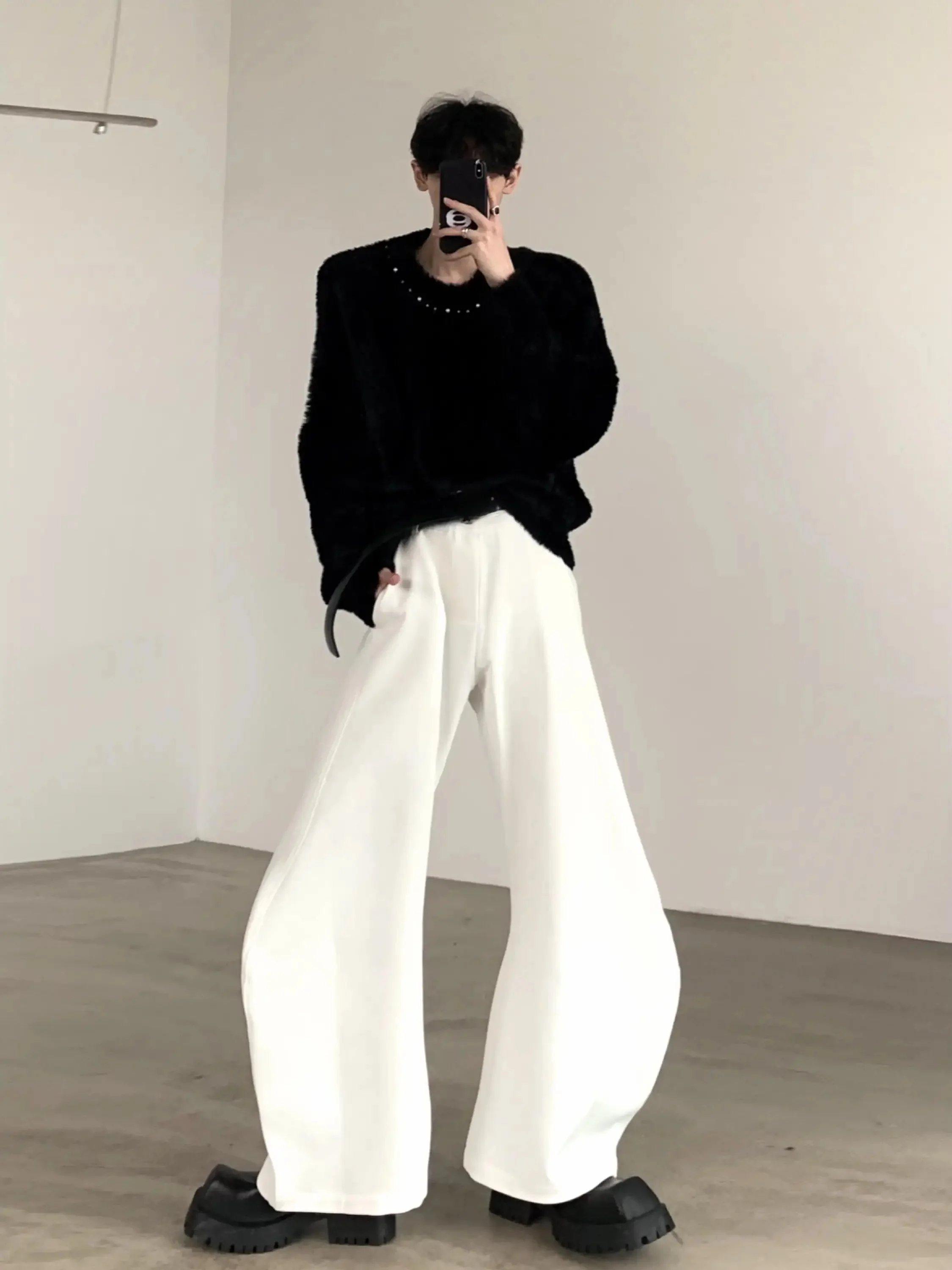 Black Loose Fit Casual Trousers Men's Asymmetrical Design Cleanfit Style Autumn Mountain Wind Small Batch Cool Trend Youth Fa...