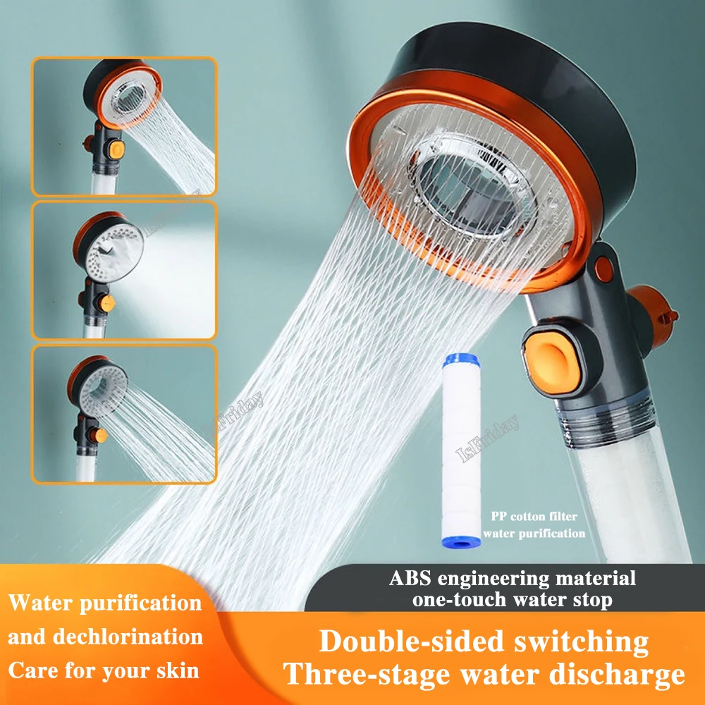 Double Sided Unique Shower Head Bathroom 3 Mode Water Saving Filtration Round Rainfall Adjustable Nozzle Sprayer Accessories